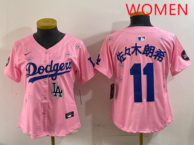 Women Los Angeles Dodgers #11 R.Sasaki Pink Sakura Edition 2025 Nike MLB Jersey style 1